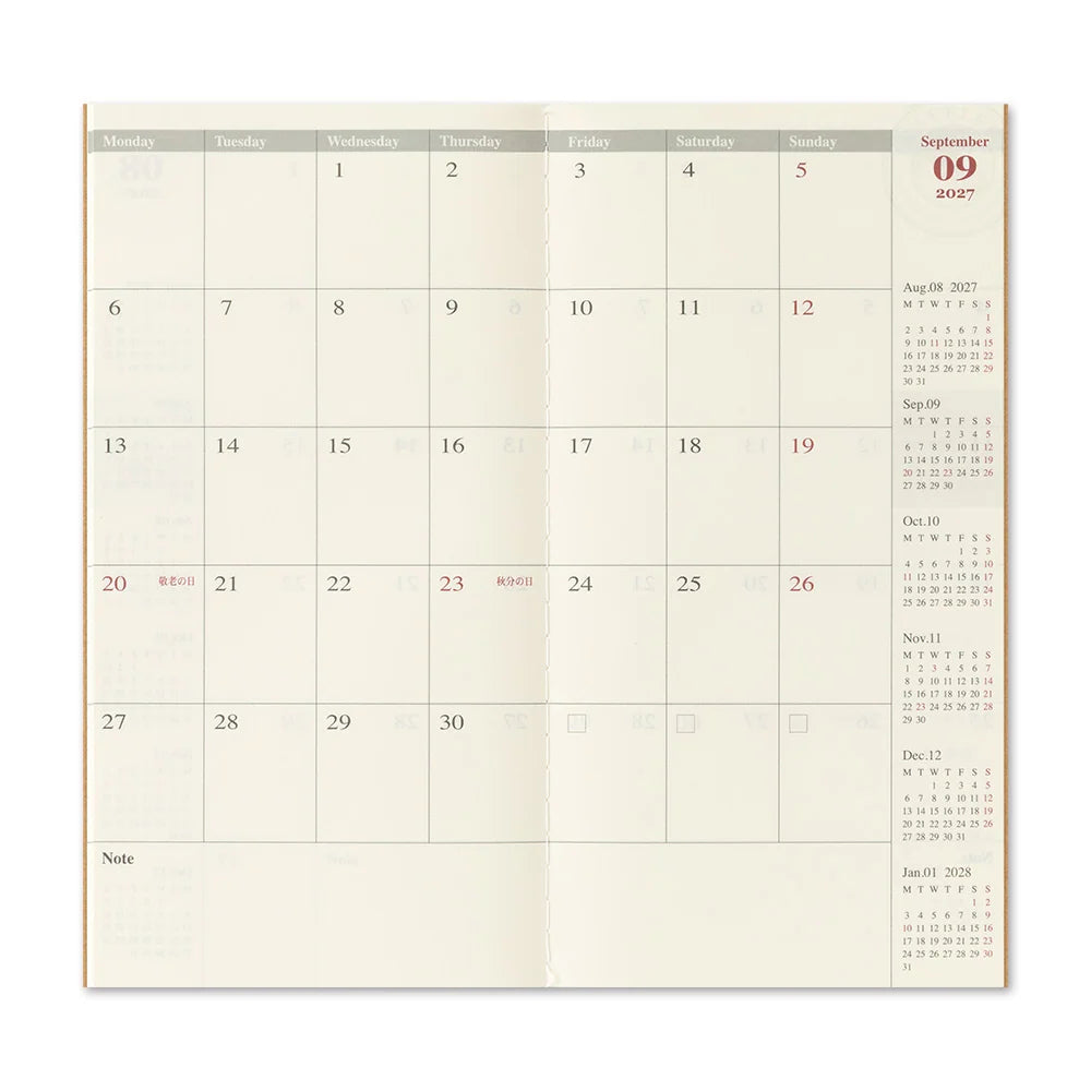 TRAVELER'S COMPANY Regular Size Diary 2027 - Monthly