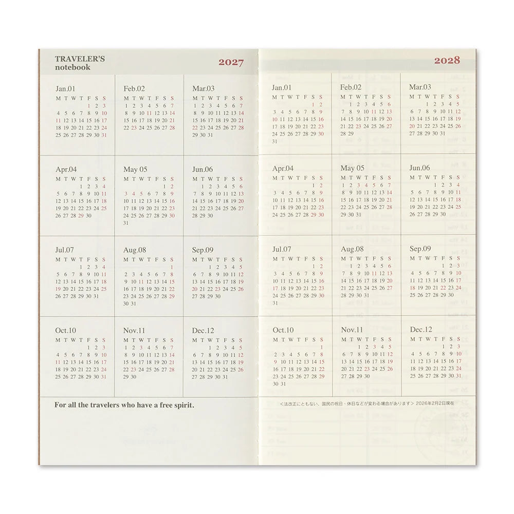 TRAVELER'S COMPANY Regular Size Diary 2027 - Weekly + Memo