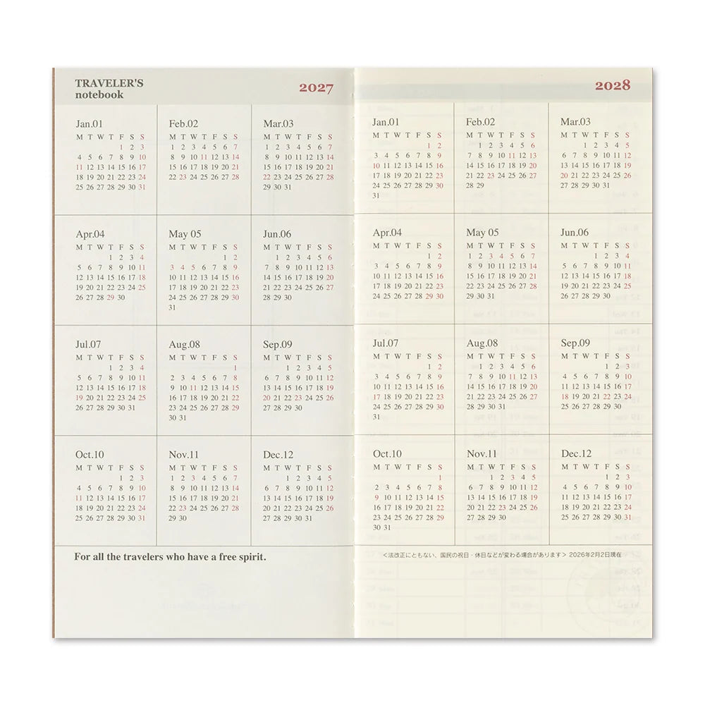 TRAVELER'S COMPANY Vertical Size Diary 2027 - Weekly