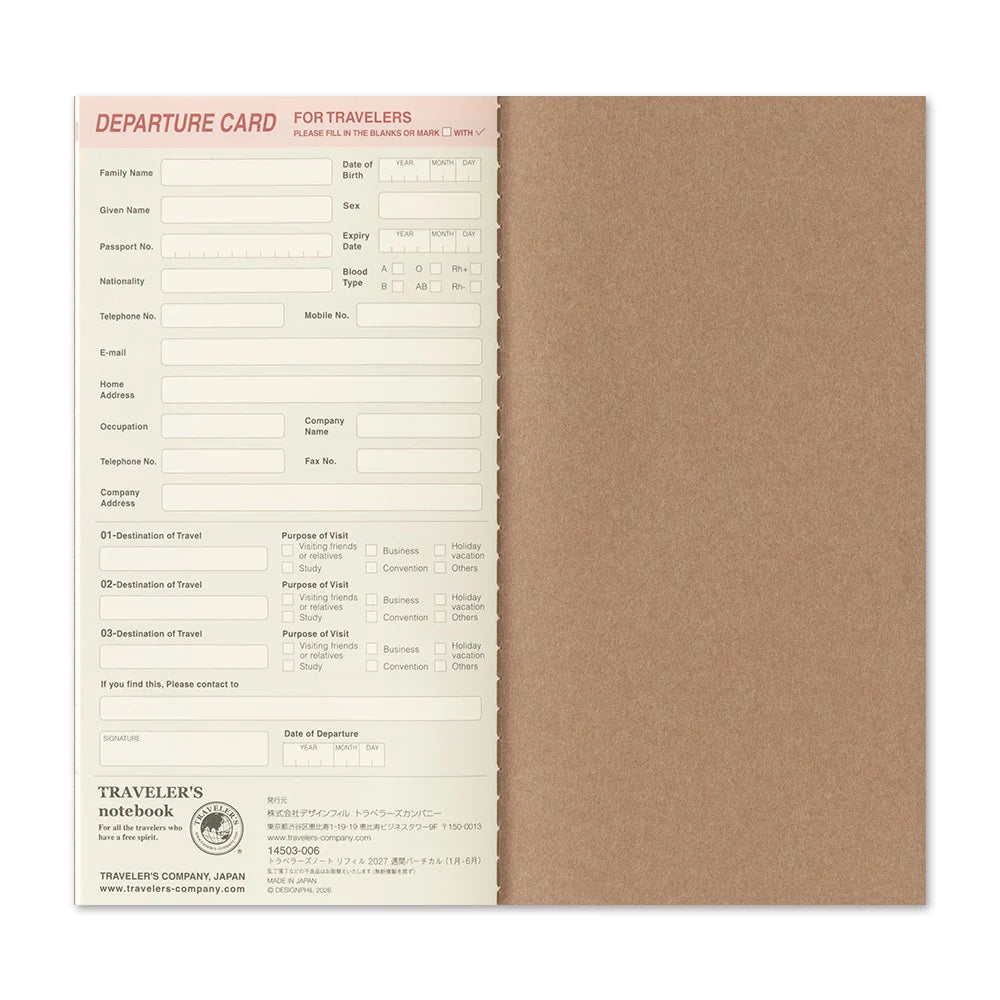 TRAVELER'S COMPANY Vertical Size Diary 2027 - Weekly
