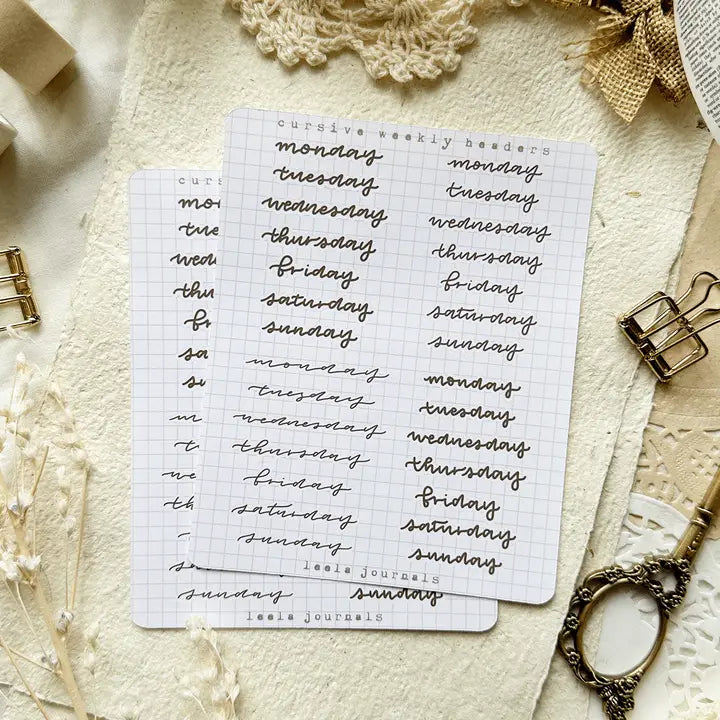 Leelajournals Journaling Sticker Sheet - Cursive Weekly Headers