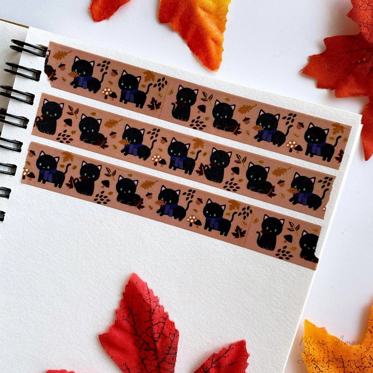Meow Amor Creative Washi Tape - Autumn Black Cat Gold Foil