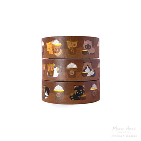 Meow Amor Creative Washi Tape - Coffee Cats Gold Foil