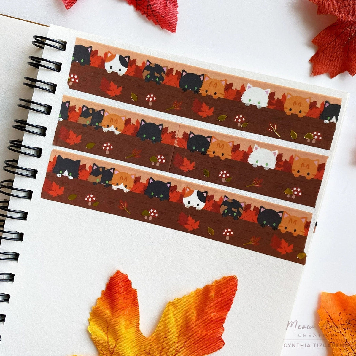 Meow Amor Creative Washi Tape - Autumn Woodland Cats Gold Foil