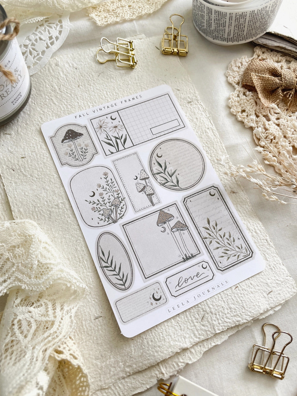 Leelajournals Sticker Sheet - Fall Vintage Mushroom Frames