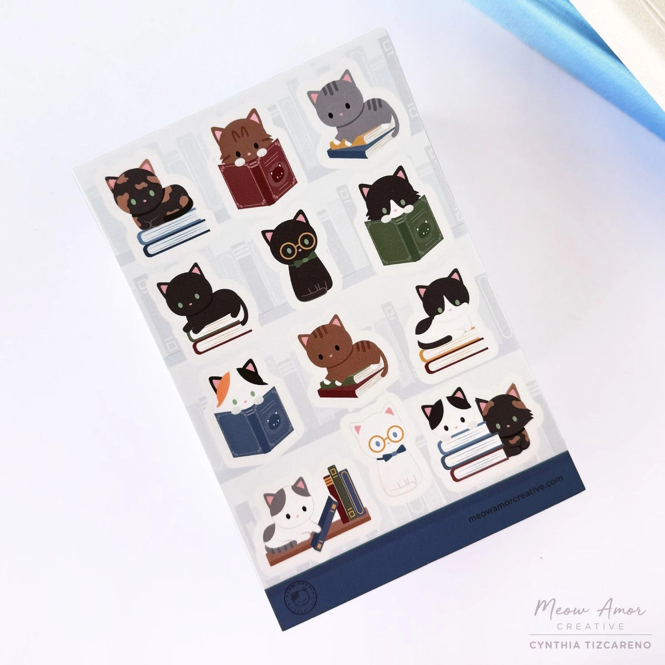 Meow Amor Creative Sticker Sheet - Book Cats
