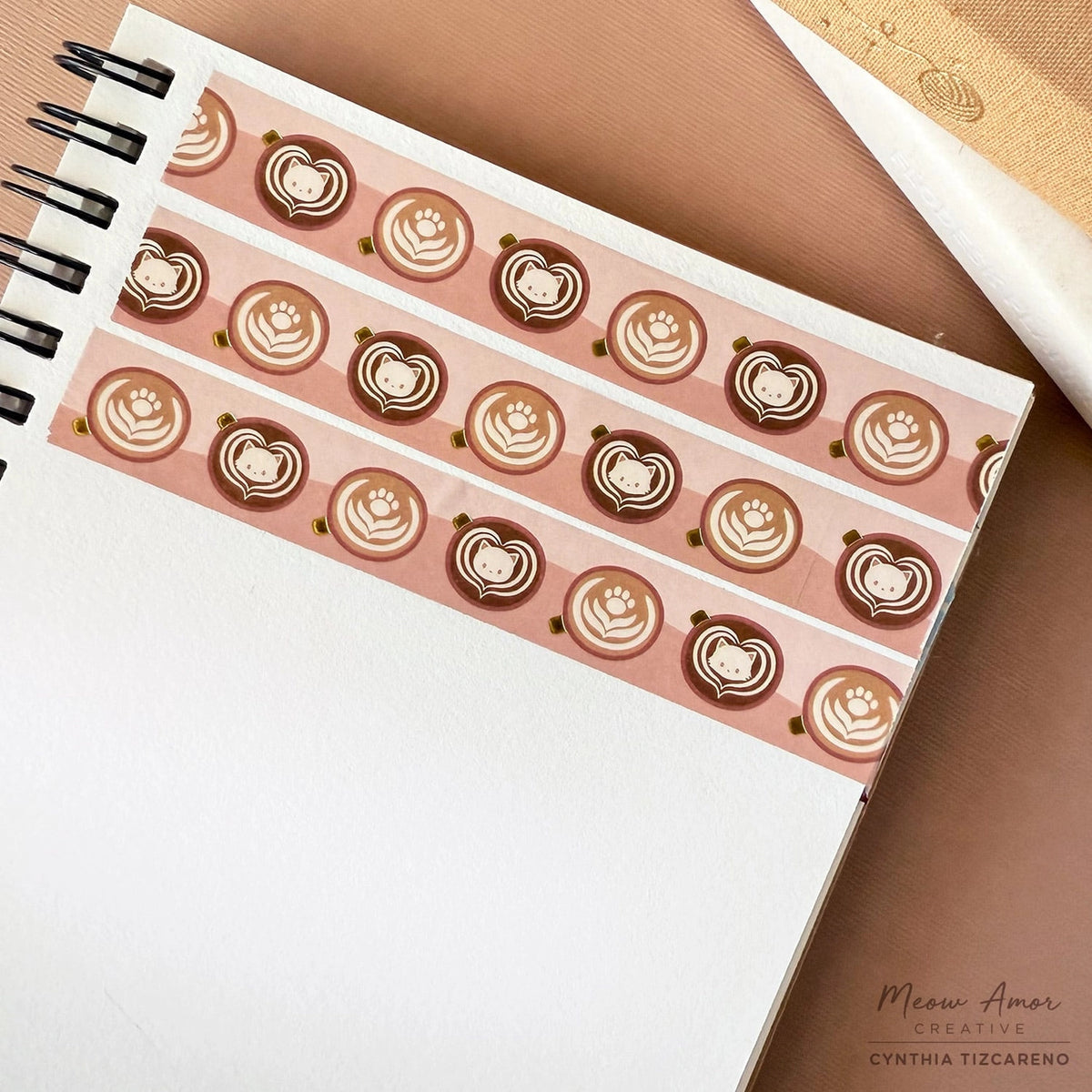 Meow Amor Creative Washi Tape - Light Roast Coffee Cats Gold Foil