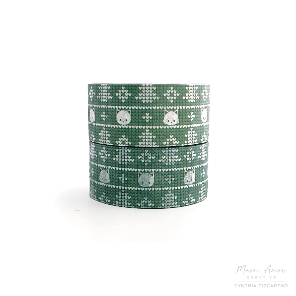 Meow Amor Creative Washi Tape - Green Christmas Cat