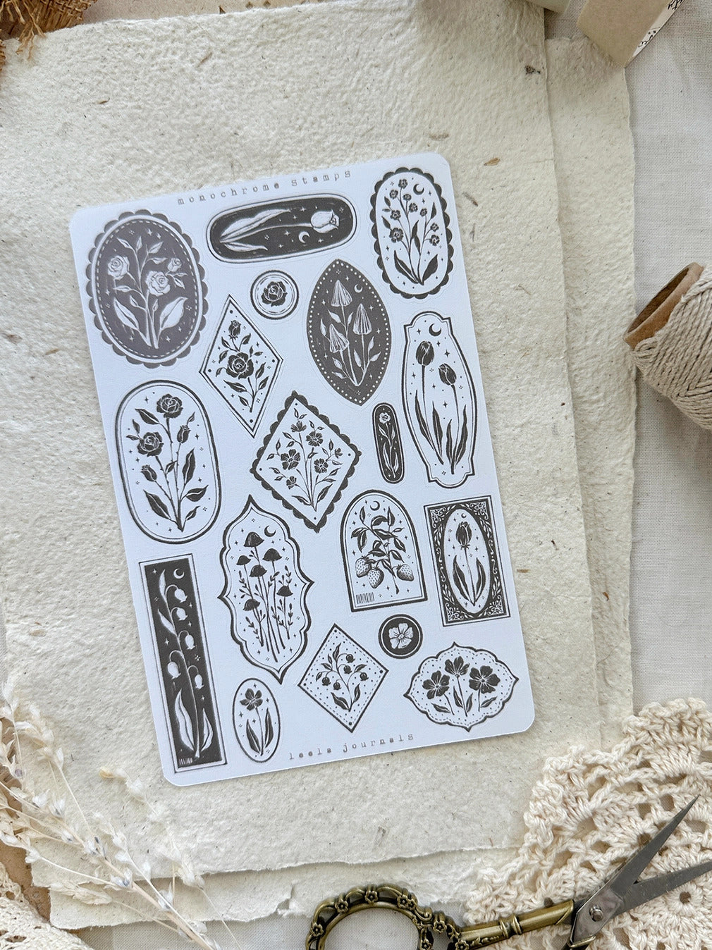 Leelajournals Sticker Sheet - Monochrome Stamps