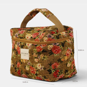De La Mur Line US Inc. - Floral Jacquard Large Squared Makeup Bag - Mustard & Red