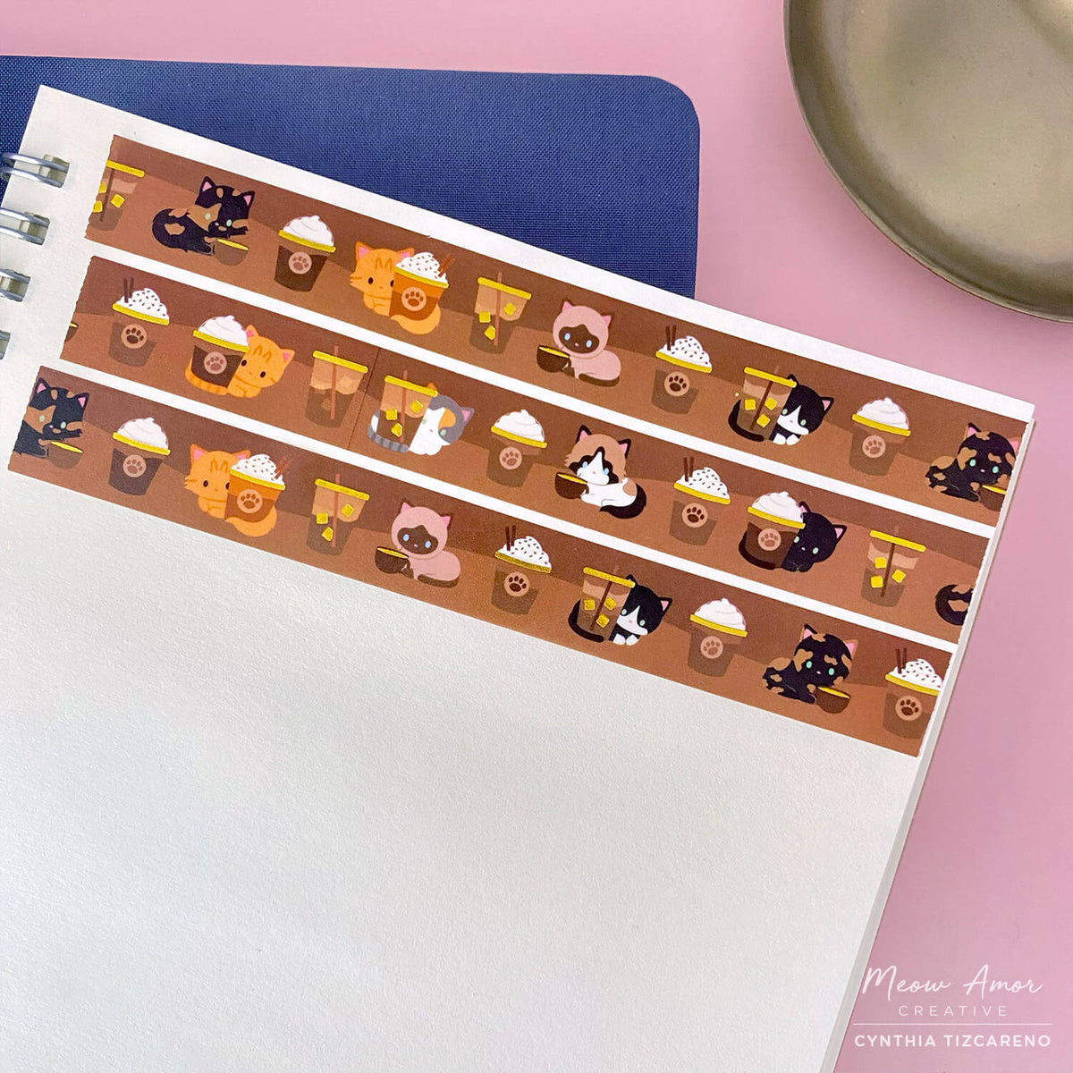 Meow Amor Creative Washi Tape - Coffee Cats Gold Foil