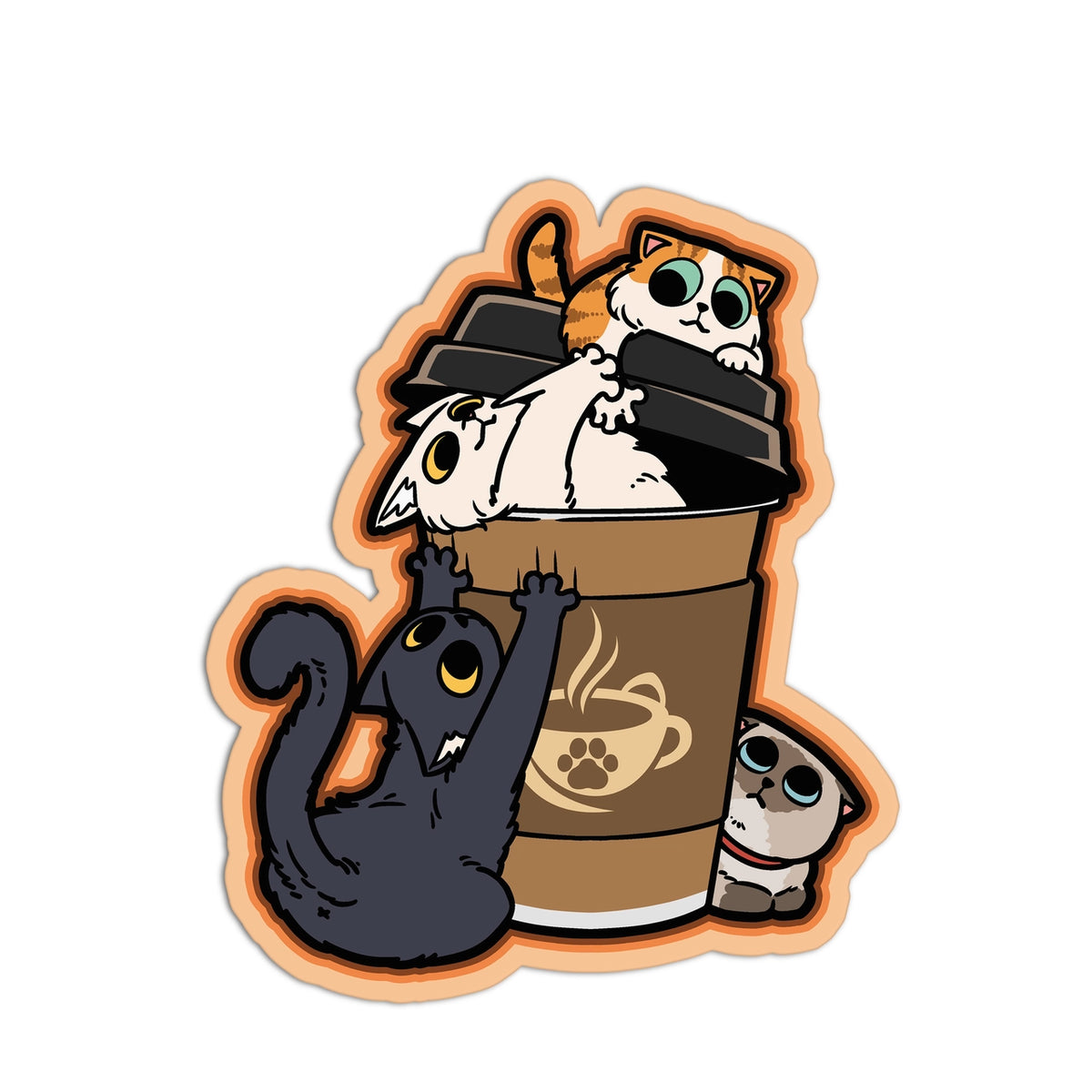 Girls Printing House - Vinyl Sticker - Cats in A Cup Coffee