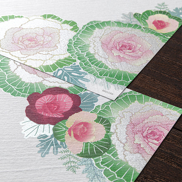 Midori Letter Pad 004 Silk Printing Flowering Kale Wreath