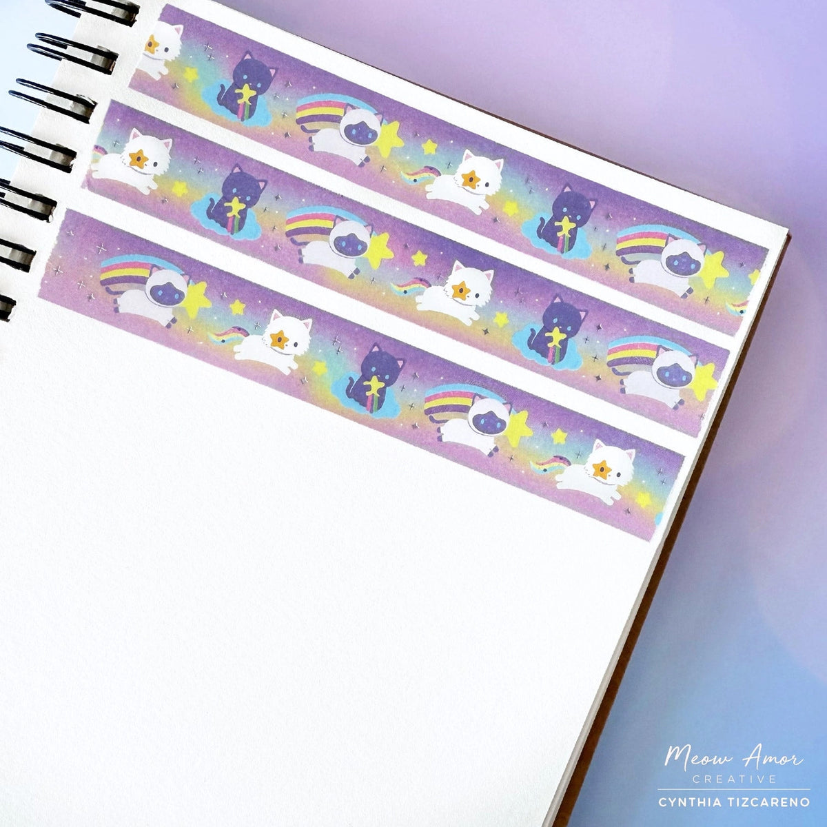 Meow Amor Creative Washi Tape - Shooting Stars Cats Holo Foil