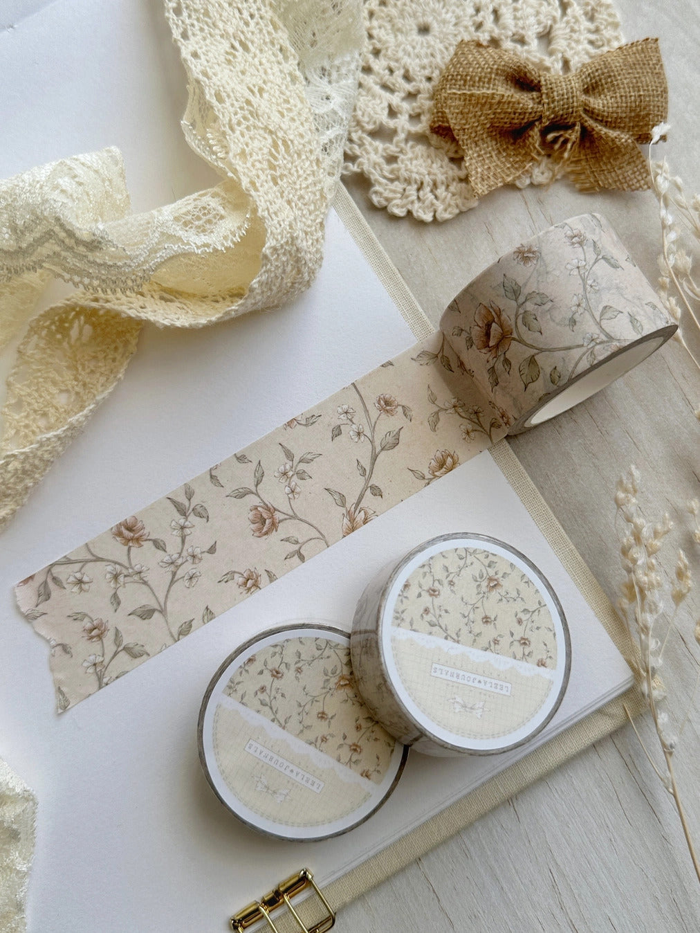 Leelajournals Washi Tape - Beige Red Floral