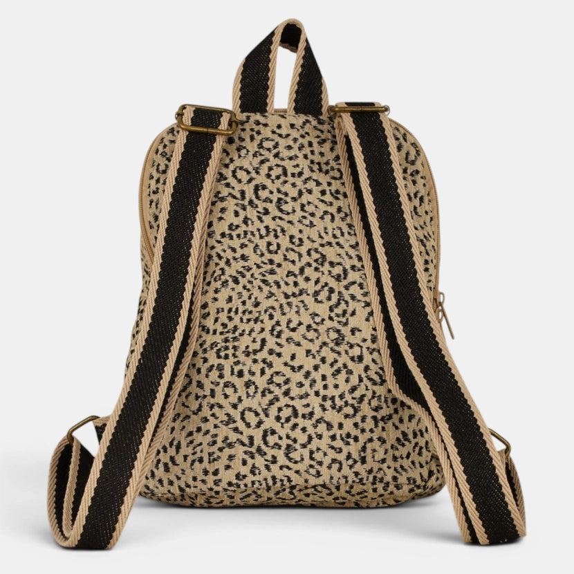 De La Mur Line US Inc. - Leopard Jacquard Backpack - Small Beige & Black