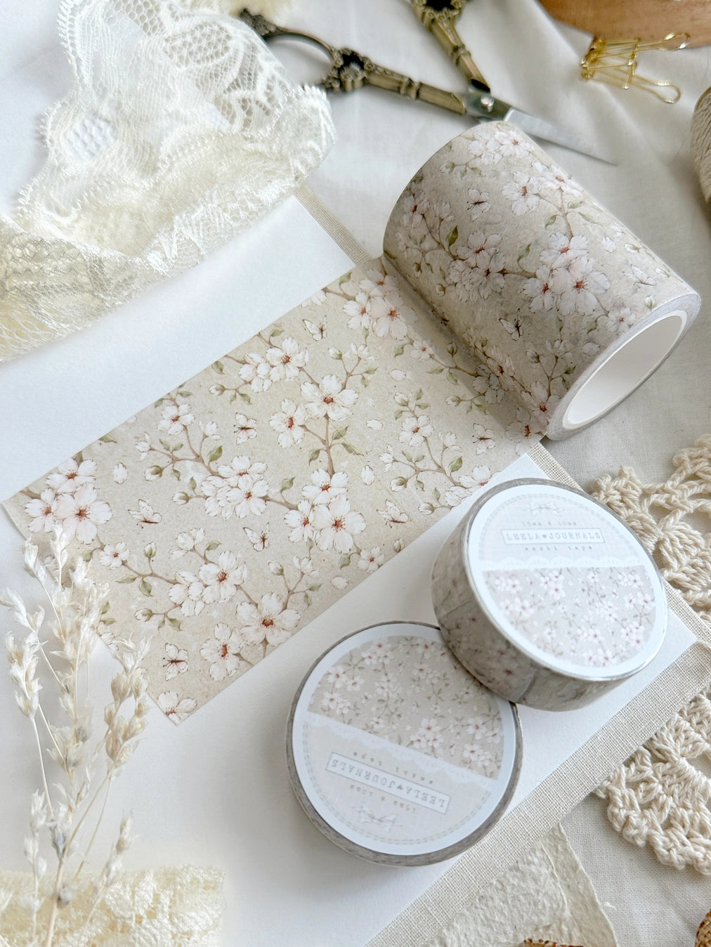 Leelajournals Washi Tape - Beige Sakura Floral