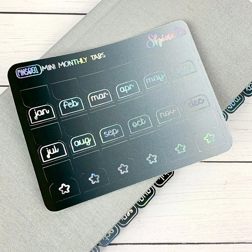Shine Sticker Studio Mini Monthly Tabs - Monochrome Foil