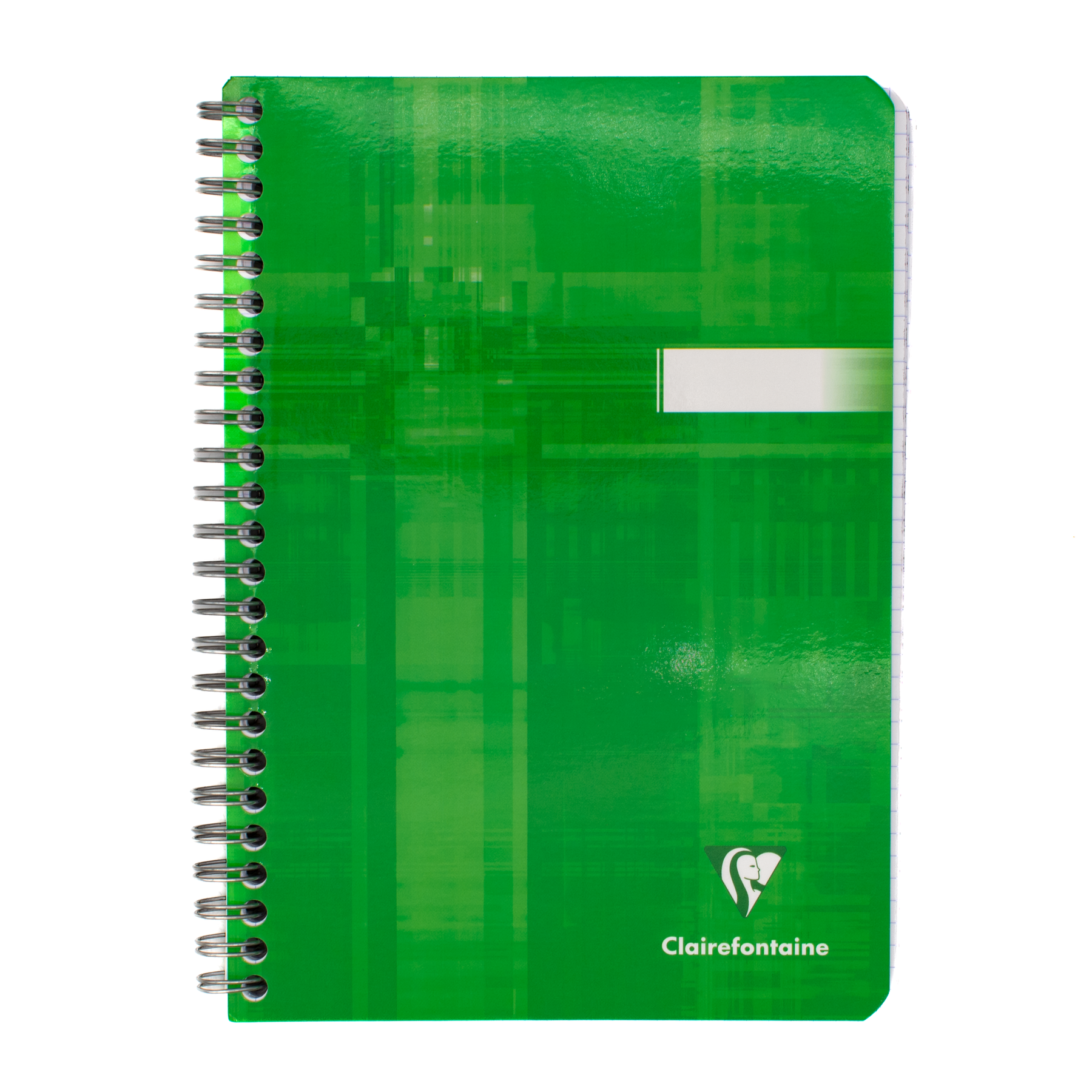 A green spiral-bound notebook with a silver wire binding and a white printed logo reading Clairefontaine near the bottom right, shown on a plain white background.