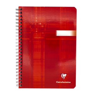 A red spiral-bound notebook with a silver wire binding and a white printed logo reading Clairefontaine near the bottom right, shown on a plain white background.