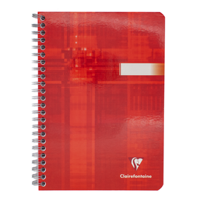 A red spiral-bound notebook with a glossy finish, featuring a white horizontal slot on the front cover and the Clairefontaine logo in the bottom right corner, set against a plain white background.