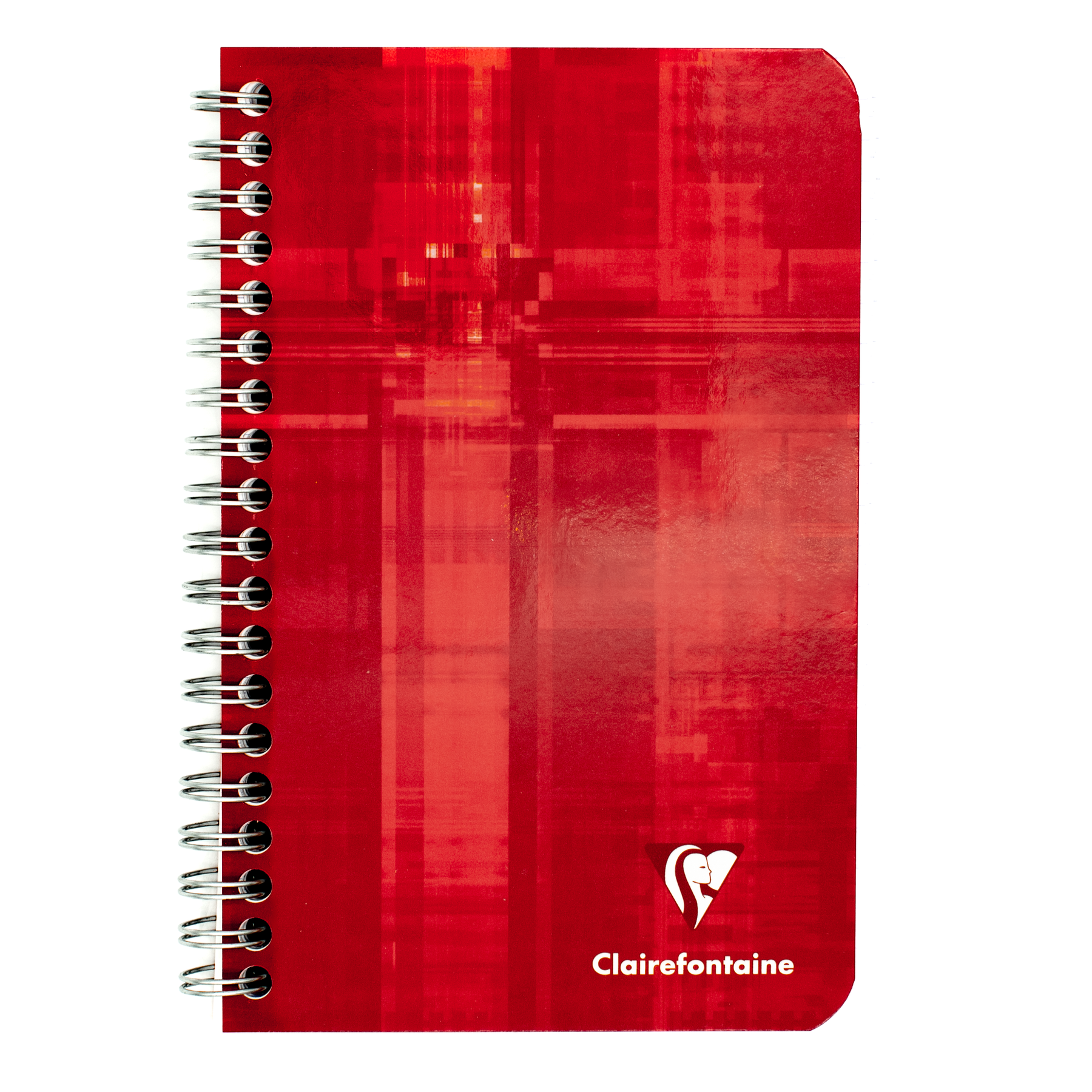 A red side wire bound notebook with the Clairefontaine logo located on the bottom right of the cover.