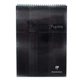 A top spiral-bound notebook with a black abstract cover design, featuring the text 'Pupitre' and the Clairefontaine logo near the bottom, set against a plain white background.