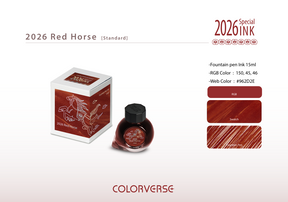 Colorverse 2026 Red Horse ink bottle and packaging on a white background
