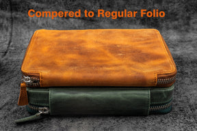 Galen Leather Co. Zippered A5 Wide Expansi Folio - Crazy Horse Forest Green