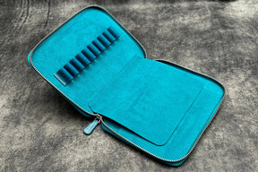Galen Leather Co. Zippered 20 Slot Pen Case - Crazy Horse Ocean Blue