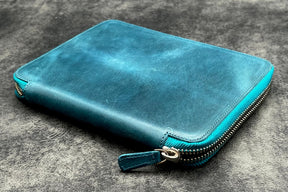 Galen Leather Co. Zippered 20 Slot Pen Case - Crazy Horse Ocean Blue