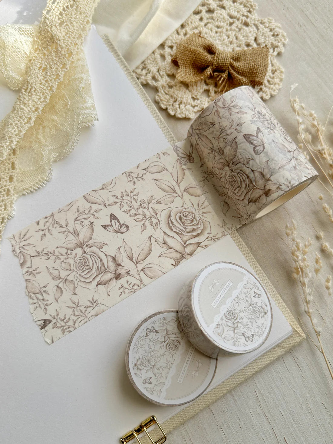 Leelajournals Washi Tape - White Rose & Butterflies