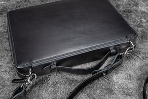 Galen Leather Co. Leather Compendium Bag - A4 Zippered Folio Organizer - Black