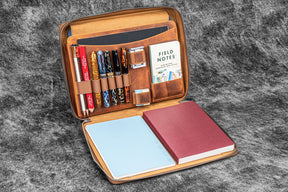Galen Leather Co. Leather Compendium Bag - A4 Zippered Folio Organizer - Crazy Horse Brown