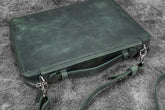 Galen Leather Co. Leather Compendium Bag - A4 Zippered Folio Organizer - Crazy Horse Green
