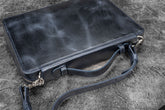 Galen Leather Co. Leather Compendium Bag - A4 Zippered Folio Organizer - Crazy Horse Navy