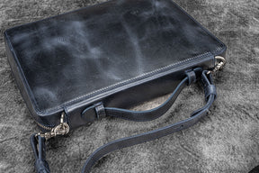Galen Leather Co. Leather Compendium Bag - A4 Zippered Folio Organizer - Crazy Horse Navy