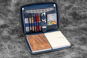 Galen Leather Co. Leather Compendium Bag - A4 Zippered Folio Organizer - Crazy Horse Navy