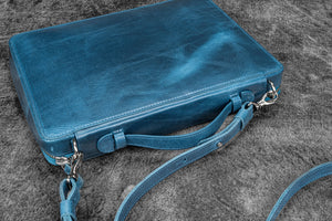 Galen Leather Co. Leather Compendium Bag - A4 Zippered Folio Organizer - Crazy Horse Ocean
