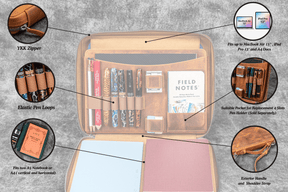 Galen Leather Co. Leather Compendium Bag - A4 Zippered Folio Organizer - Undyed
