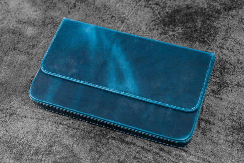 Galen Leather Co. Magnum Opus 12 Slot Magnetic Hard Pen Case - Crazy Horse Ocean Blue