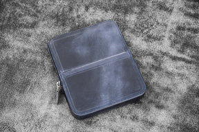 Galen Leather Co. Zipper Magnum Opus 6 Slot Hard Pen Case - Crazy Horse Navy Blue