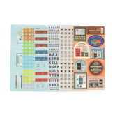 Six sticker sheets of varying designs on a plain white background.