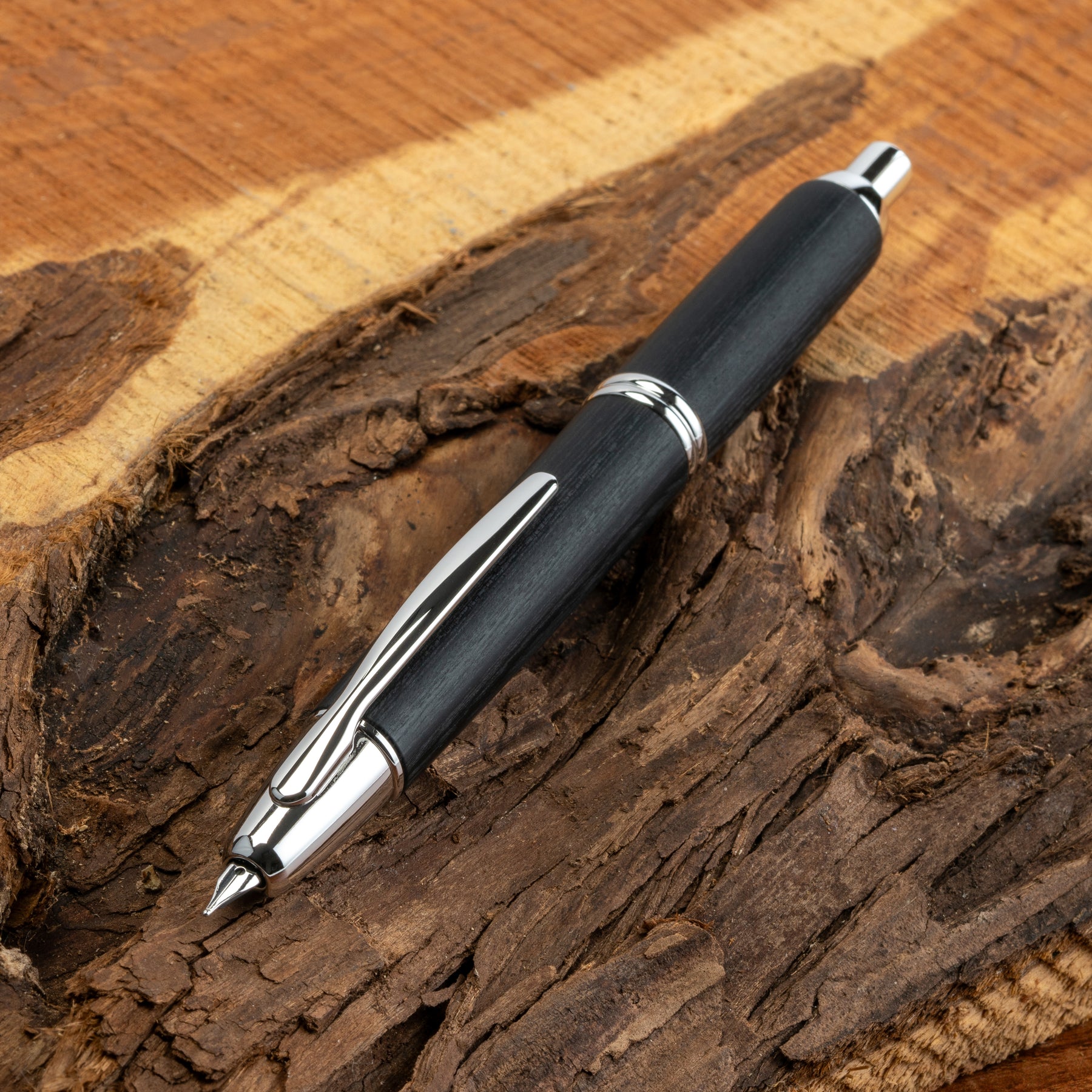 Pilot Vanishing Point - Black Birchwood Rhodium Trim