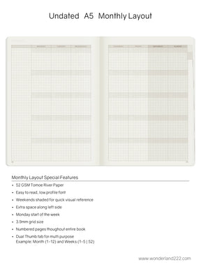 Wonderland222 Undated Weekly Planner A5 - Core - Stacked Weekends v.1