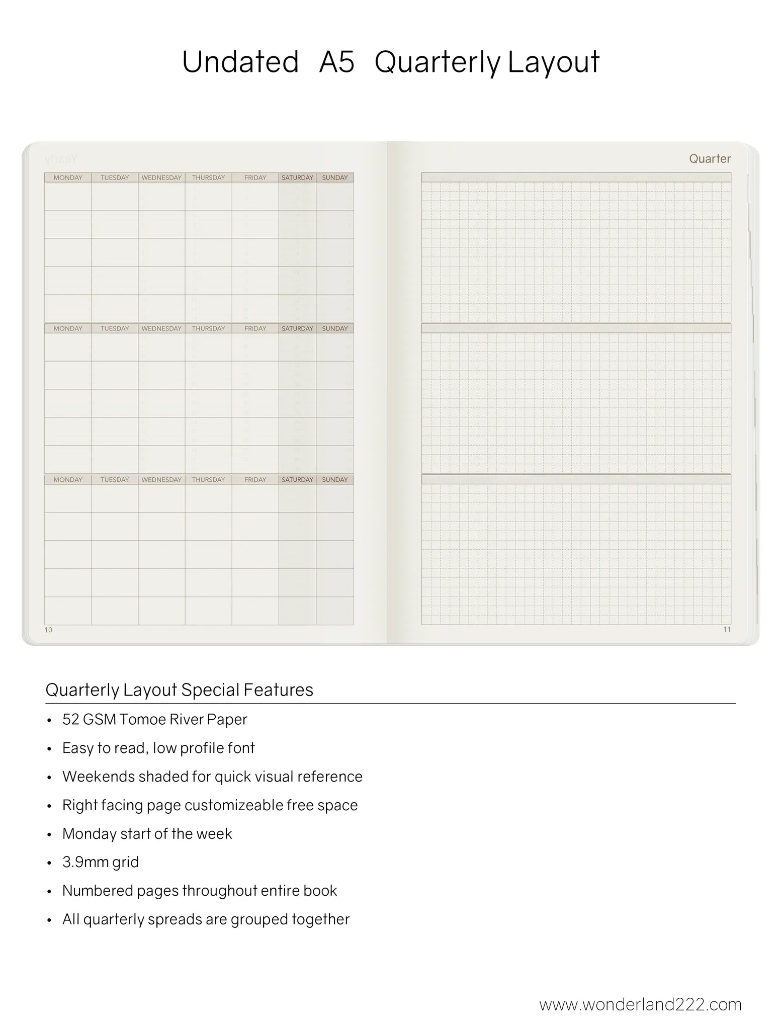 Wonderland222 Undated Weekly Planner A5 - Core - Stacked Weekends v.1