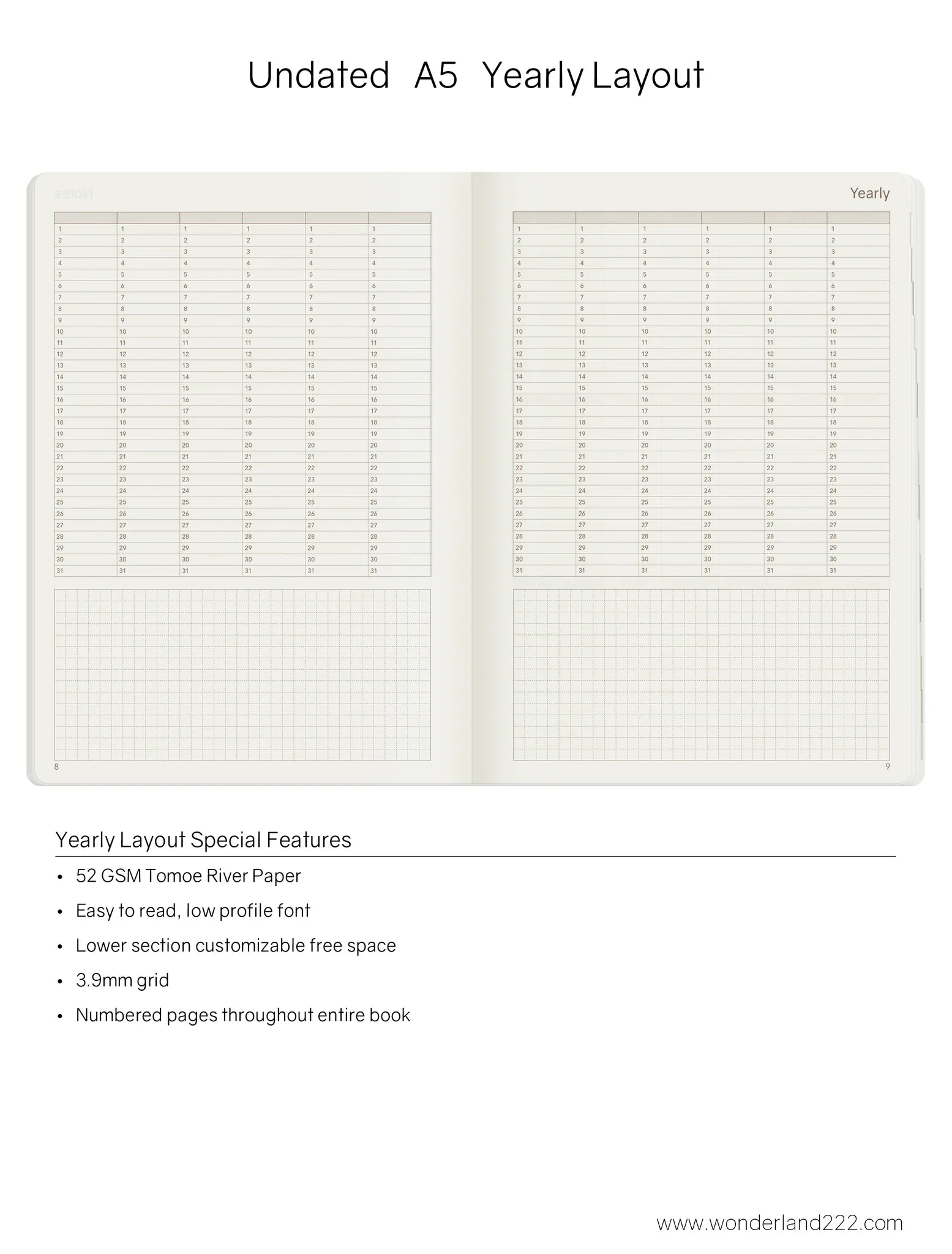 Wonderland222 Undated Weekly Planner A5 - Core - Stacked Weekends v.1