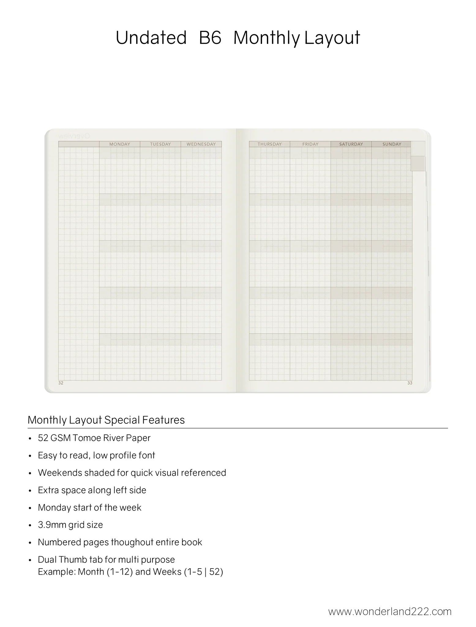 Wonderland222 Undated Weekly Planner B6 - Core - Stacked Weekends