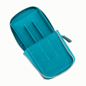 Galen Leather Co. Zipper Magnum Opus 3 Slot Hard Pen Case - Crazy Horse Ocean Blue