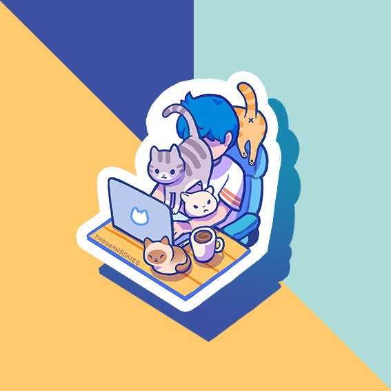 Thousand Skies - Working From Home With Cats Vinyl Sticker